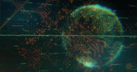 Futuristic Data Sphere with Circuitry and Waveform Design