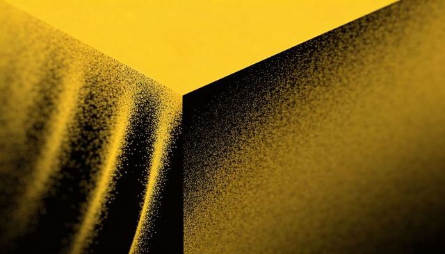 Yellow black minimalist corner with speckled particle gradient and high-contrast geometry