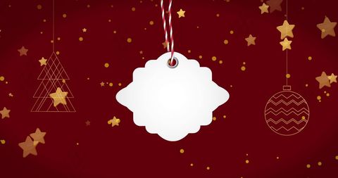 Christmas Tag on Red Background with Gold Decorations - Download Free Stock Images Pikwizard.com