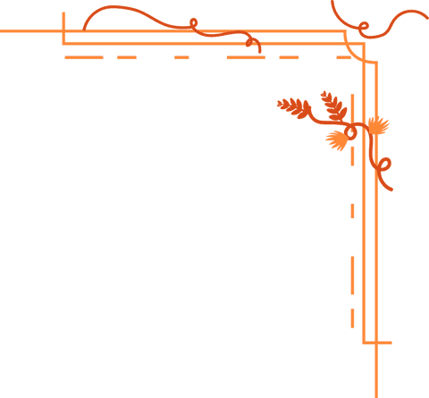Abstract ornamental orange vine corner decoration on transparent background