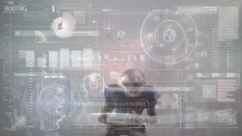 American Football Player in Futuristic Data Interface Concept