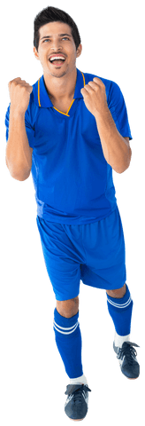 Ecstatic soccer player celebrating victory on transparent background