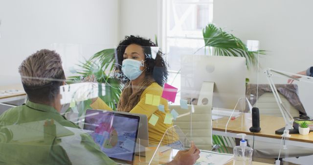 Business Team Collaborating in Office with Protective Measures - Download Free Stock Images Pikwizard.com