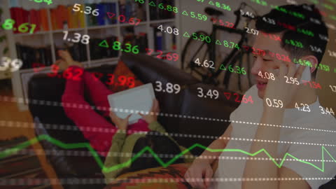 Man Multitasking with Stock Market Data Overlay