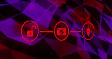 Glowing digital icons on high-tech geometric background