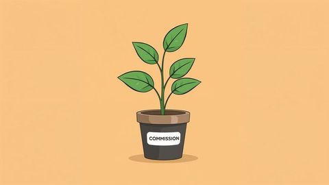 Minimalist Potted Plant Growth Symbol Against Orange Beige Background