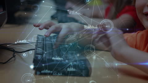 Schoolchildren Using Computers with Digital Network Overlay