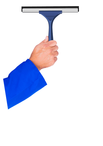 Hand holding squeegee on transparent background isolated