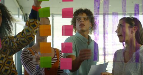Team Collaboration with Sticky Notes on Glass Wall in Modern Office - Download Free Stock Images Pikwizard.com