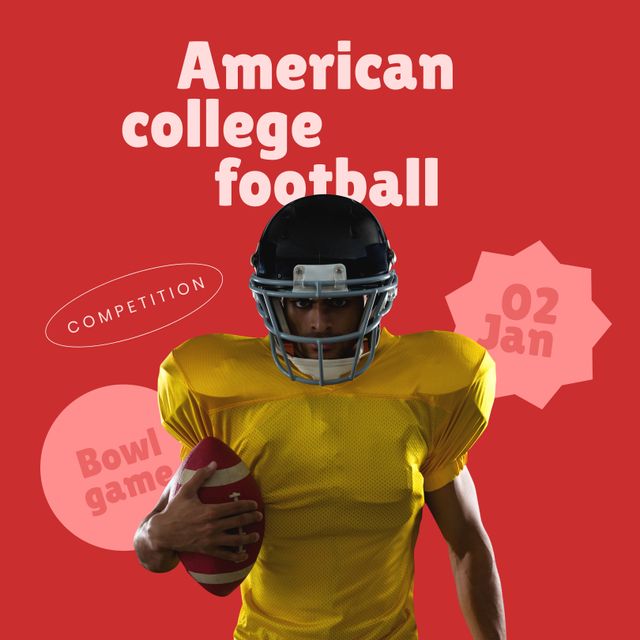 Biracial Male Football Player on Red American College Football Graphic - Download Free Stock Templates Pikwizard.com