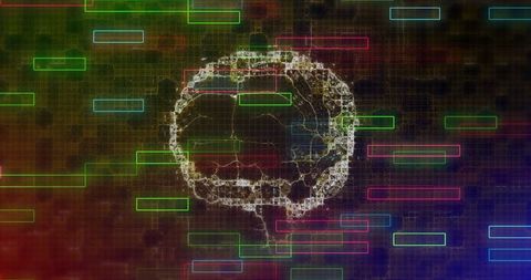 Fractal brain network in digital grid matrix with neon overlays