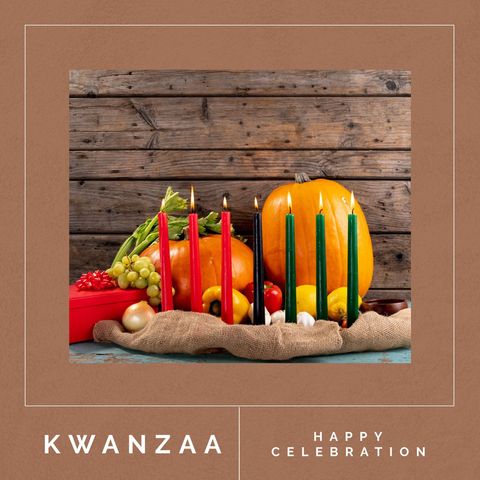 Kwanzaa celebration banner with candles and pumpkins