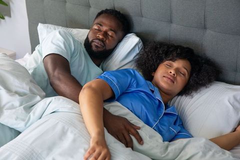 Couple Relaxing in Bed Enjoying Peaceful Sleep