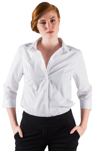 Confident Businesswoman Posing Hands in Pockets on Transparent Background