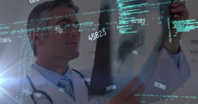 Doctor Analyzing Medical Scan with Digital Data Overlay - Download Free Stock Photos Pikwizard.com