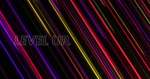 Vibrant Neon Lines with Level Up Text on Black Background - Download Free Stock Images Pikwizard.com