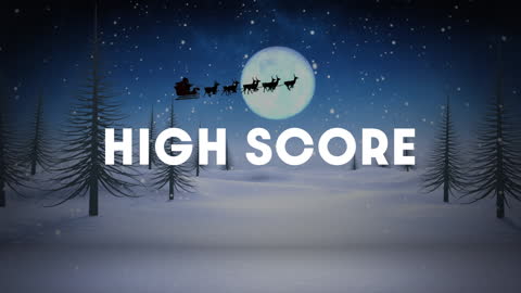 Festive Santa Sleigh with High Score Text in Snowy Landscape