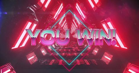 Neon You Win Message in Vibrant Sci-Fi Tunnel