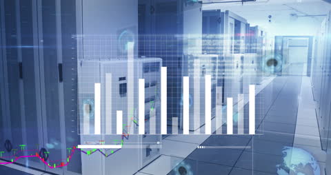 Visualization of Data Processing in Server Room with Graph Overlay