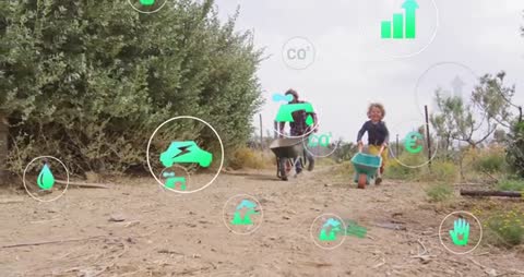 Family Farming in Rural Setting with Eco-Friendly Icons Display