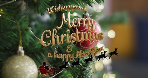 Festive Christmas Greeting with Holiday Elements on Tree - Download Free Stock Images Pikwizard.com
