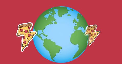 Global pizza adventure concept with stylized icons