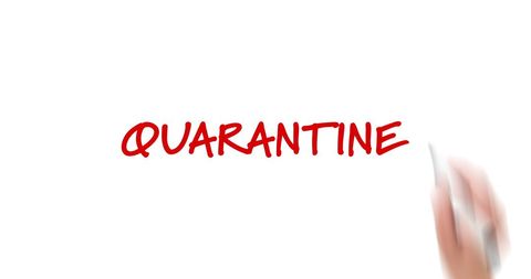 Handwriting quarantine notice on white background