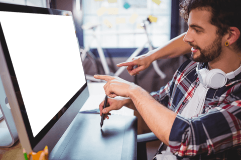 two professionals collaborating on transparent computer monitor - Download Free Stock Videos Pikwizard.com