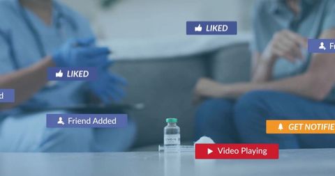 COVID-19 Vaccine Vial with Social Media Notification Overlays