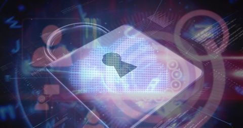 Abstract cloud security lock image over digital data matrix