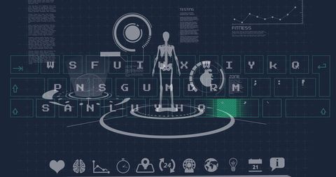 Futuristic Digital Interface with Data Visualizations and Human Silhouette