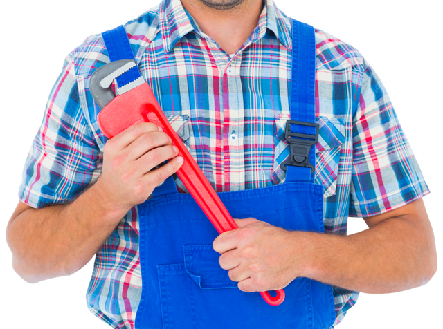 Transparent Repairman Holding Large Monkey Wrench with Plaid Shirt - Download Free Stock Videos Pikwizard.com