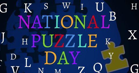 National puzzle day typography with colorful letters