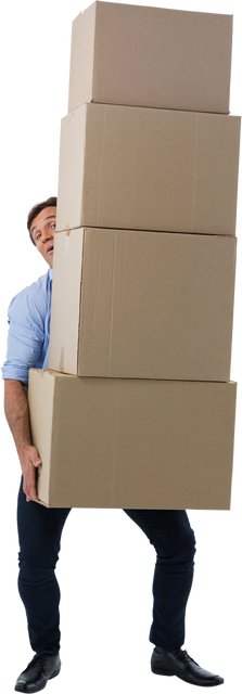 Male Executive Struggling with Balanced Cardboard Box Stack Transparent - Download Free Stock Videos Pikwizard.com