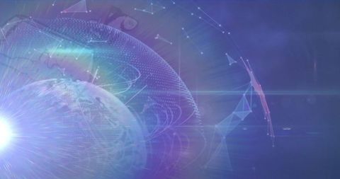 Global networking concept with rainbow lens flare and digital elements