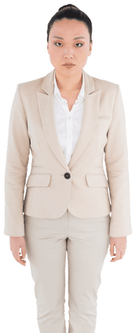 Serious Asian Businesswoman Standing on a Transparent Background