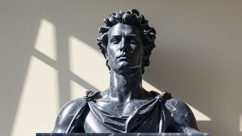 Majestic dark marble lucifer bust enhanced by geometric shadows