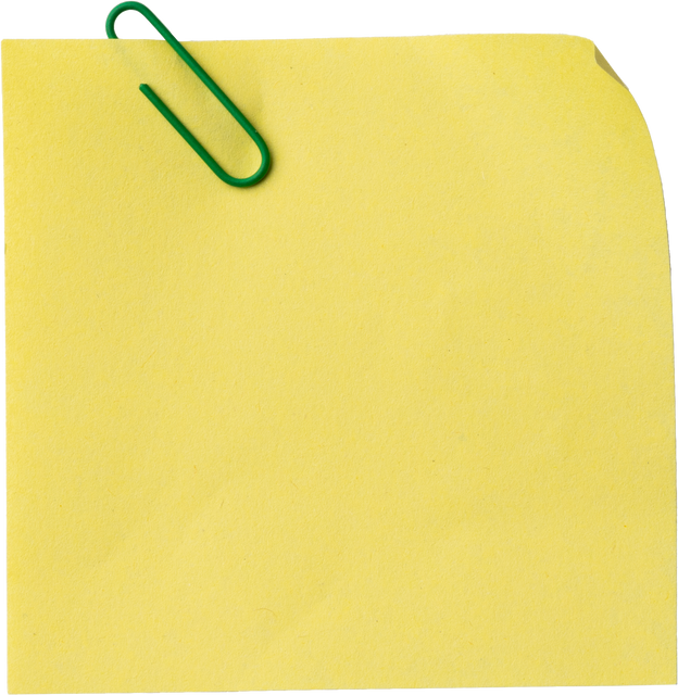 Yellow Memo Note with Green Paper Clip Transparent Close-Up - Download Free Stock Videos Pikwizard.com