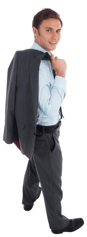 Smiling Businessman Holding Jacket Transparent Cutout