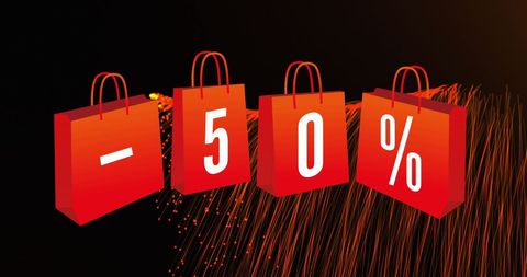 Bright Red Shopping Bags with 50% Discount Celebration