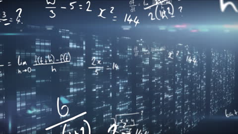 Futuristic Blue Digital Interface with Mathematical Equations Background
