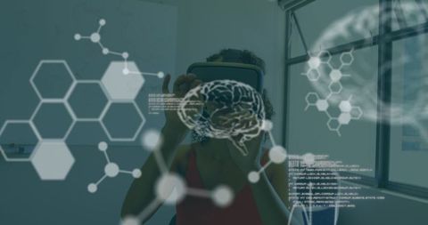 Woman Using VR Headset with Scientific Data Overlay - Download Free Stock Images Pikwizard.com
