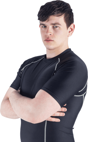Rugby player with determined expression on transparent background