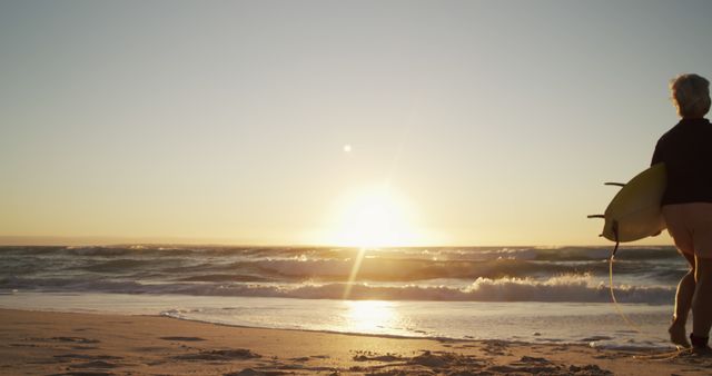 Elderly Surfer Walking on Beach Holding Surfboard - Download Free Stock Images Pikwizard.com