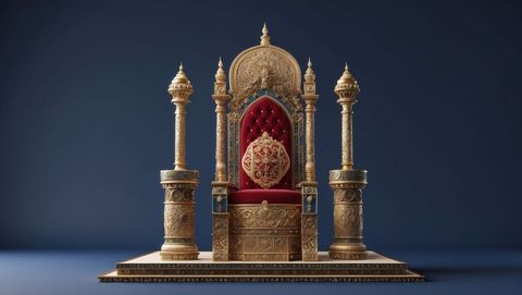 Opulent golden throne with red velvet cushion: regal baroque luxury