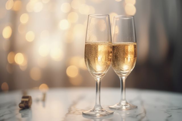 Two Glasses of Sparkling Champagne with Bokeh Lights - Download Free Stock Images Pikwizard.com