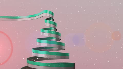 Festive Animated Ribbon Tree with Falling Snowflakes