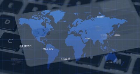 World Map and Numeric Data Overlay on Laptop Keyboard - Download Free Stock Images Pikwizard.com