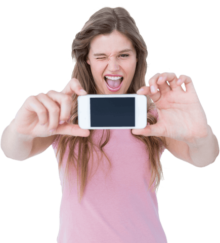 Joyful Young Adult Winking While Taking a Selfie Transparent