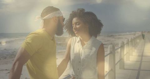 Stylish Couple Enjoying Sunny Day by the Ocean